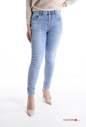 Calças de ganga em Algodão denim skinny com botões com bolsos