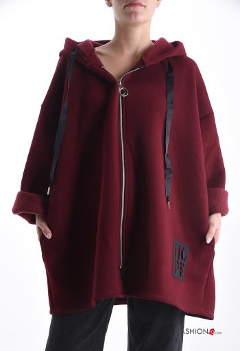 Sweatshirt em Algodão oversize manga comprida com fecho com bolsos com capuz